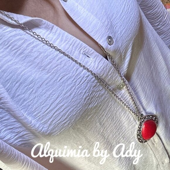 Ultra big red Turquoise Victorian style silver medallion necklace - Picture 3 of 8